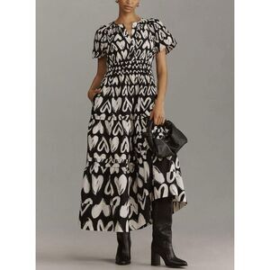 Anthropologie Somerset Maxi Dress Womens Small S Black White Hearts Pockets NWT